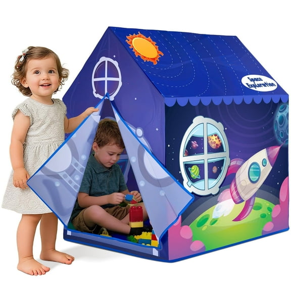 Kids Play Tent Playhouse Indoor Outdoor Space Rocket Tent for Kids Large Castle Play House for Toddlers Foldable Outer Space Astronaut Theme