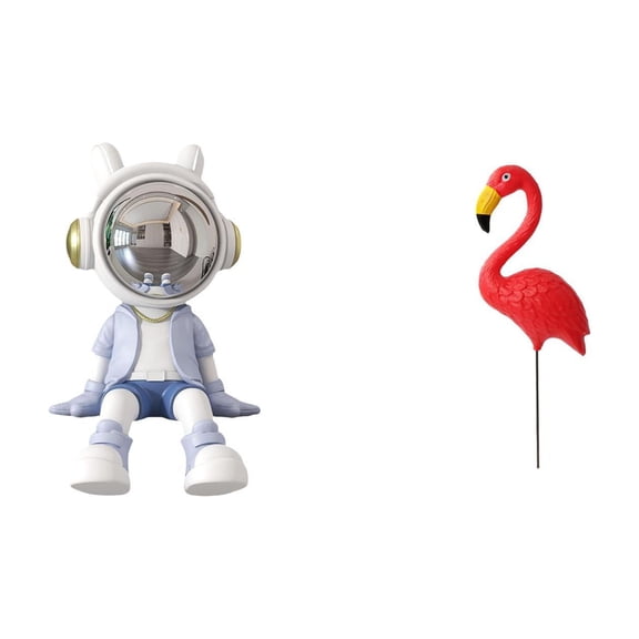Astronaut Statue Desktop Figurine Flamingo Garden Stake Sturdy HDPE Material for Entryway Bookshelf Garden Decor