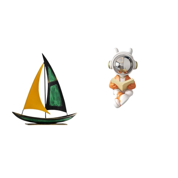 Astronaut Statue Iron Sailboat Sculpture Desktop Boat Statue Durable Iron Build for Office Desk Bookshelf Home Display