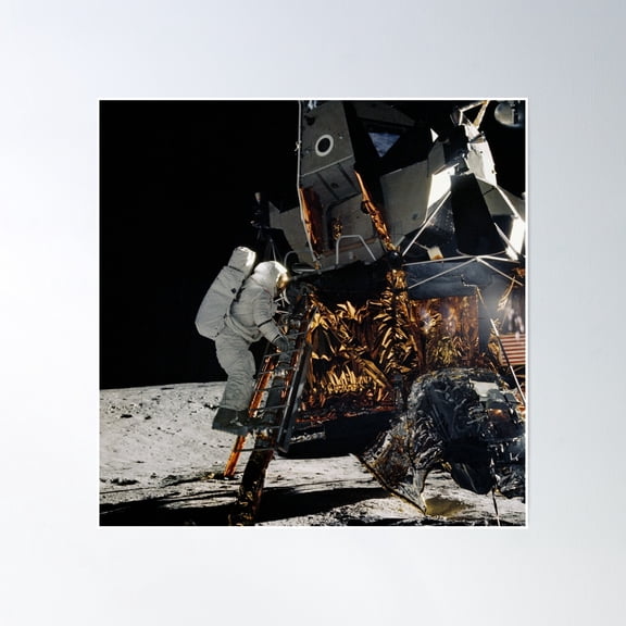 Astronaut Stepping Off Lunar Lander Poster Wall Art, Modern Wall Decor, 30x30 UNFRAMED