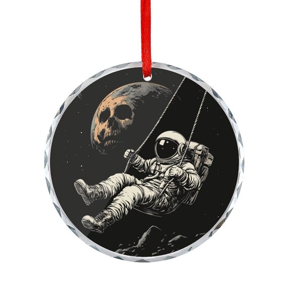 Astronaut on A Swing Crystal Glass Christmas Ornament Cartoon Planet Astronaut Outer Space Christmas Ornaments Crystal Hanging Ornaments for Teacher Coworker Boss Friend Mentors