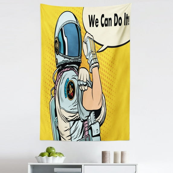 Astronaut Tapestry, Astronaut Version of We Can Do It Feminism Science Space Corps Comic Character, Fabric Wall Hanging Decor for Bedroom Living Room Dorm, 5 Sizes, Multicolor, by Ambesonne