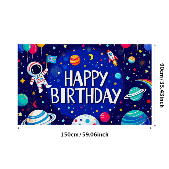 Astronaut Themed Colorful Happy Birthday Banner Backdrop Background Party Supplies for Birthday Party Decors Photography Props Space Party Decorations