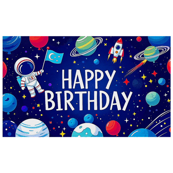 Astronaut Themed Colorful Happy Birthday Banner Backdrop Background Party Supplies for Birthday Party Decors Photography Props Space Party Decorations
