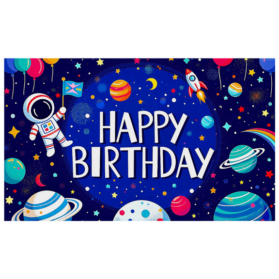 Astronaut Themed Colorful Happy Birthday Banner Backdrop Background Party Supplies for Birthday Party Decors Photography Props Space Party Decorations