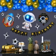 Astronaut Themed Party Supplies, Outer Space Birthday Party Decorations Set for Boys Kids, Including Happy Birthday Banner, Rocket & Balloons