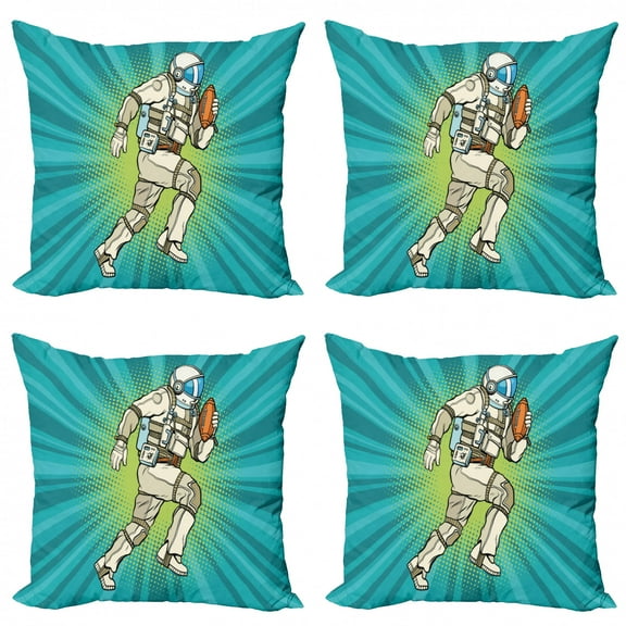 Ambesonne Space Throw Pillow Cover 4 Pack, Astronaut Athlete Sports, 20", Teal Multicolor