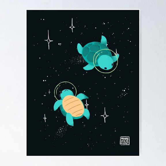 Astronaut Turtles Floating In Outer Space Sci-Fi Fantasy Wall Art, Stretched Canvas