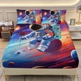 thumbnail image 1 of Astronaut Twin XL Size Fitted Sheet Set,Galaxy Outer Space Bed Sheet Set for Kids,3Pcs Dreamy Planets Rose Printed Astronaut Cartoon Fitted Sheet with 2 Pillowcases, 1 of 8