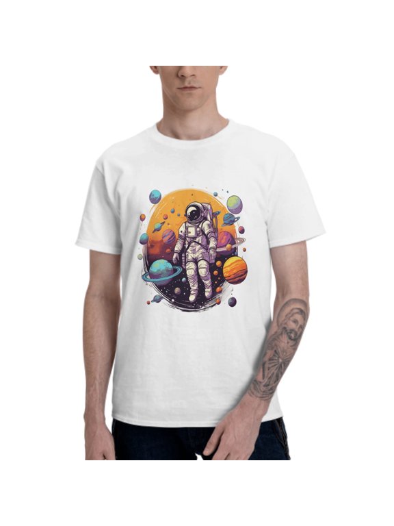 Astronaut Universe T-Shirt for Men Cotton 100% Summer Tops Women Fashion Casual Short Sleeves Round Collar Short-Sleeve Couple Top Tees