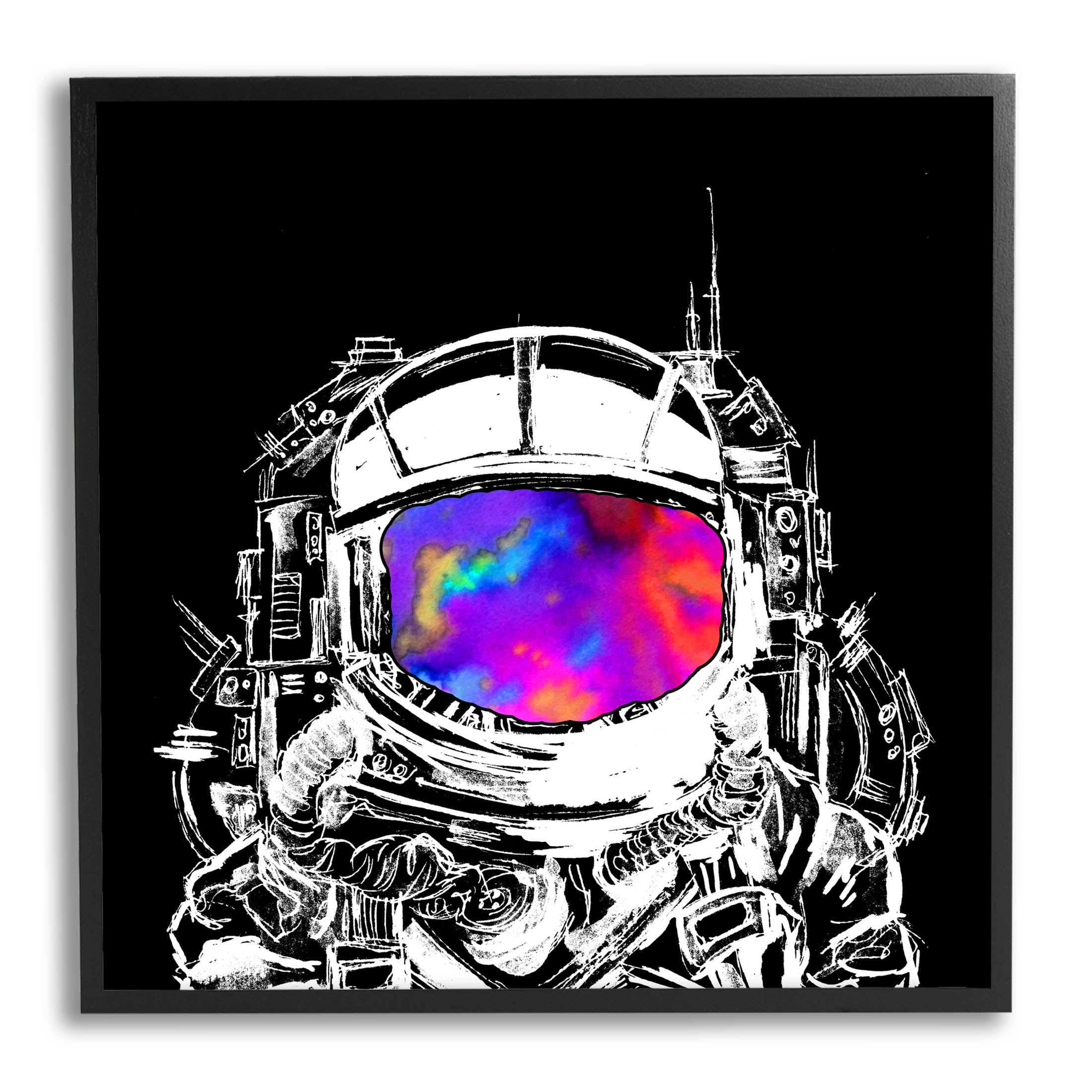 Astronaut Vivid Rainbow Nebula Art for Kids Graphic Art Black Framed Art Print Wall Art