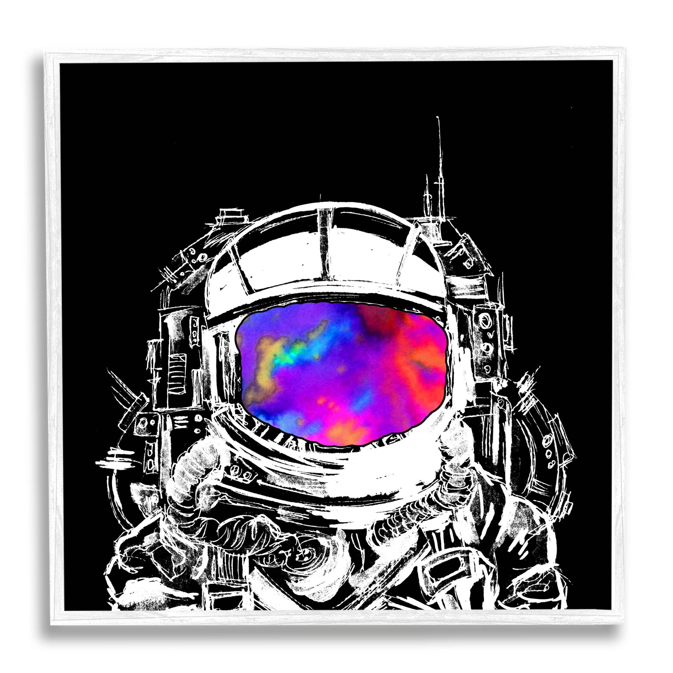 Astronaut Vivid Rainbow Nebula Art for Kids Graphic Art White Framed Art Print Wall Art