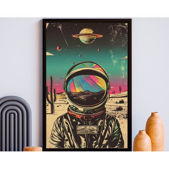 Astronaut Wall Art Futuristic Space Art Print Vintage Retro Space Poster Astronaut In Outer Space Vintage Futurism Retro Scifi Desert Art, 8x12 UNFRAMED