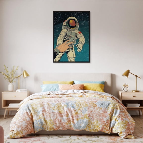 Astronaut Wall Art Poster Reaching In Space Sci Fi Cosmic Decor Futuristic Lovers Or Dreamers Design1 Poster, Unframed Size 8x12