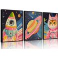 thumbnail image 1 of Astronaut Wall Art Space Adventure Posters Whimsical in Space Pictures Funny Cat Canvas Wall Decor Cute Pink Cat Prints Painting Colorful Kids and Nursery Art(Framed canvas), 1 of 6