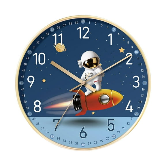 Astronaut Wall Clock Non Ticking Silent 8" for Children's Room Bedroom Kids , Astronaut Rocket