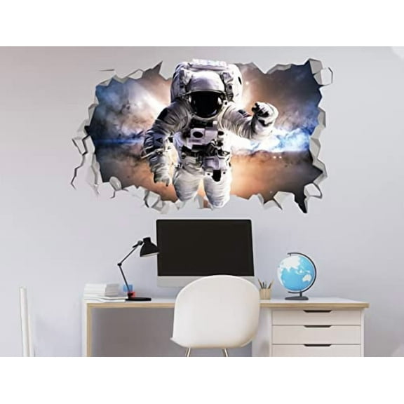 Astronaut Wall Decal - Galaxy Room Decor - Space Themed Bedroom Decor (30"W x 18"H)