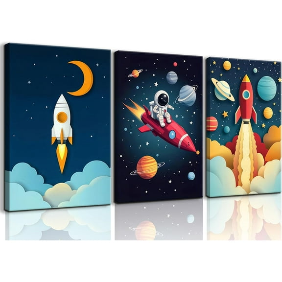 Astronaut Wall Hieng Space Wall Hieng Toddler Boy Wall Decor Kids Room Wall Decor Boys Room Poster Prints Nursery Canvas Pictures Rocket Astronaut Painting Pictures