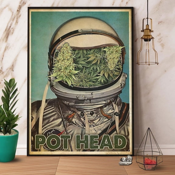Astronaut Weed Pot Head Satin Poster Wall Art Decor 16 x 24 Inch Poster