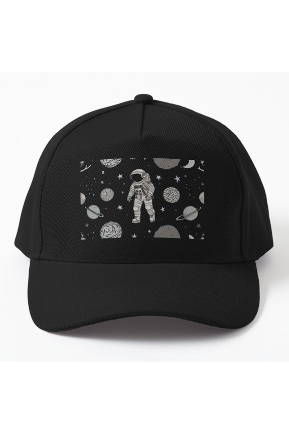 Astronaut With Planets and Stars Baseball Cap, Space Explorer Character Design Hat