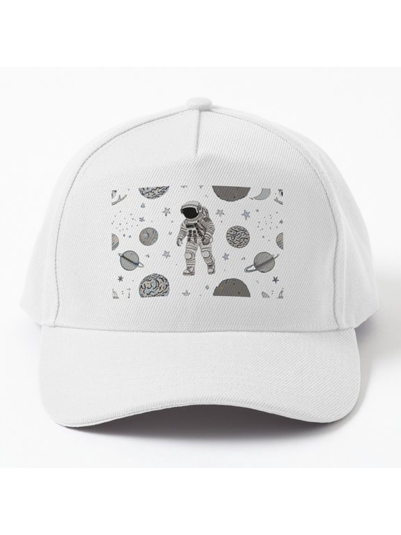 Astronaut With Planets and Stars Baseball Cap, Space Explorer Character Design Hat