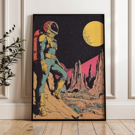 Astronaut Yellow Moon Background Sci-fi Indie Poster
