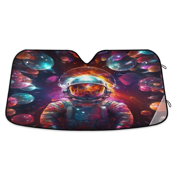 Astronaut and Bubbles Car Windshield Sun Shade Foldable Car Front Window Visor Heat and UV Protection 53x23.5