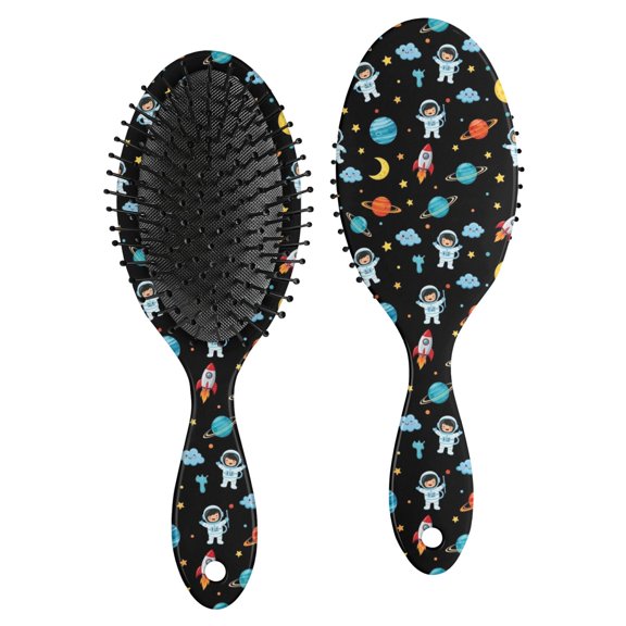 Astronaut and Cloud Black Pattern Brush, Detangling Hair Brush, Paddle Styling Brush, PP Material Gifts for Daily Hair Care