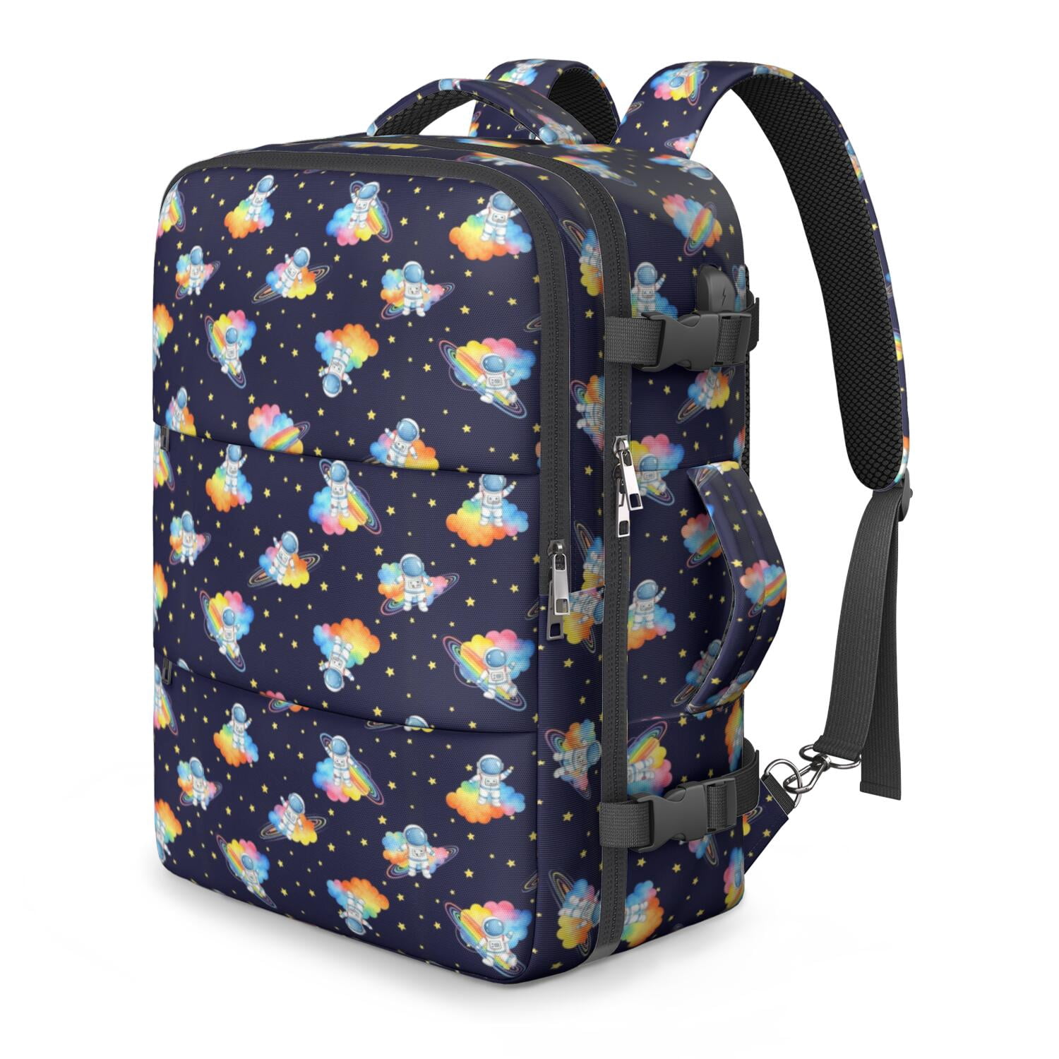 Astronaut and Cloud Black Pattern Travel Laptop Backpack, Weekender ...