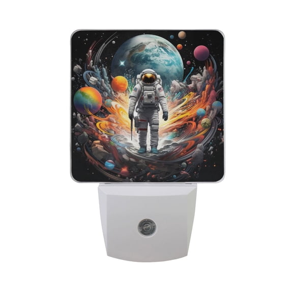 Astronaut and Colorful Planets Night Light 2 Pack LED Nightlight Plug into Wall Dusk to Dawn Sensor Soft White