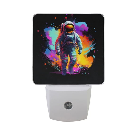 Astronaut and Colorful Smoke Night Light 2 Pack LED Nightlight Plug into Wall Dusk to Dawn Sensor Soft White