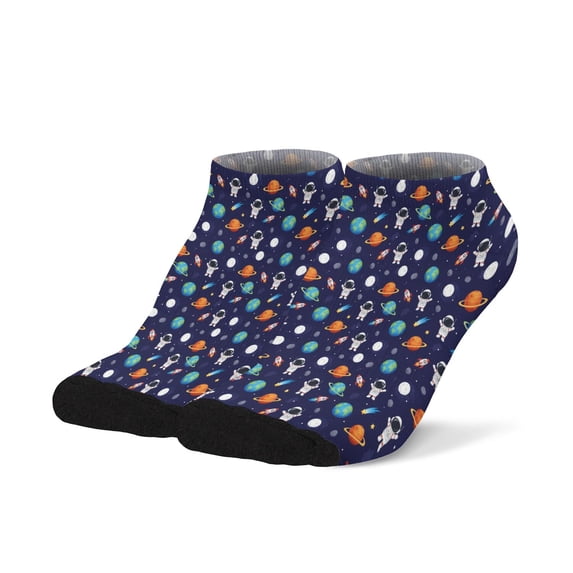 Astronaut and Earth Blue Pattern Men's Ankle Socks, Low Cut Workout ...