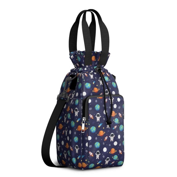 Astronaut and Earth Blue Pattern Water Bottle Holder with Strap ...