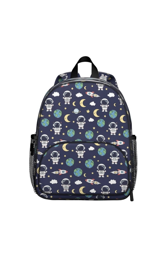Astronaut and Moon Blue Pattern Backpack for School, Cute School Bag with Adjustable Shoulder Straps and Padded Back, 13.8"x11.4"x6"