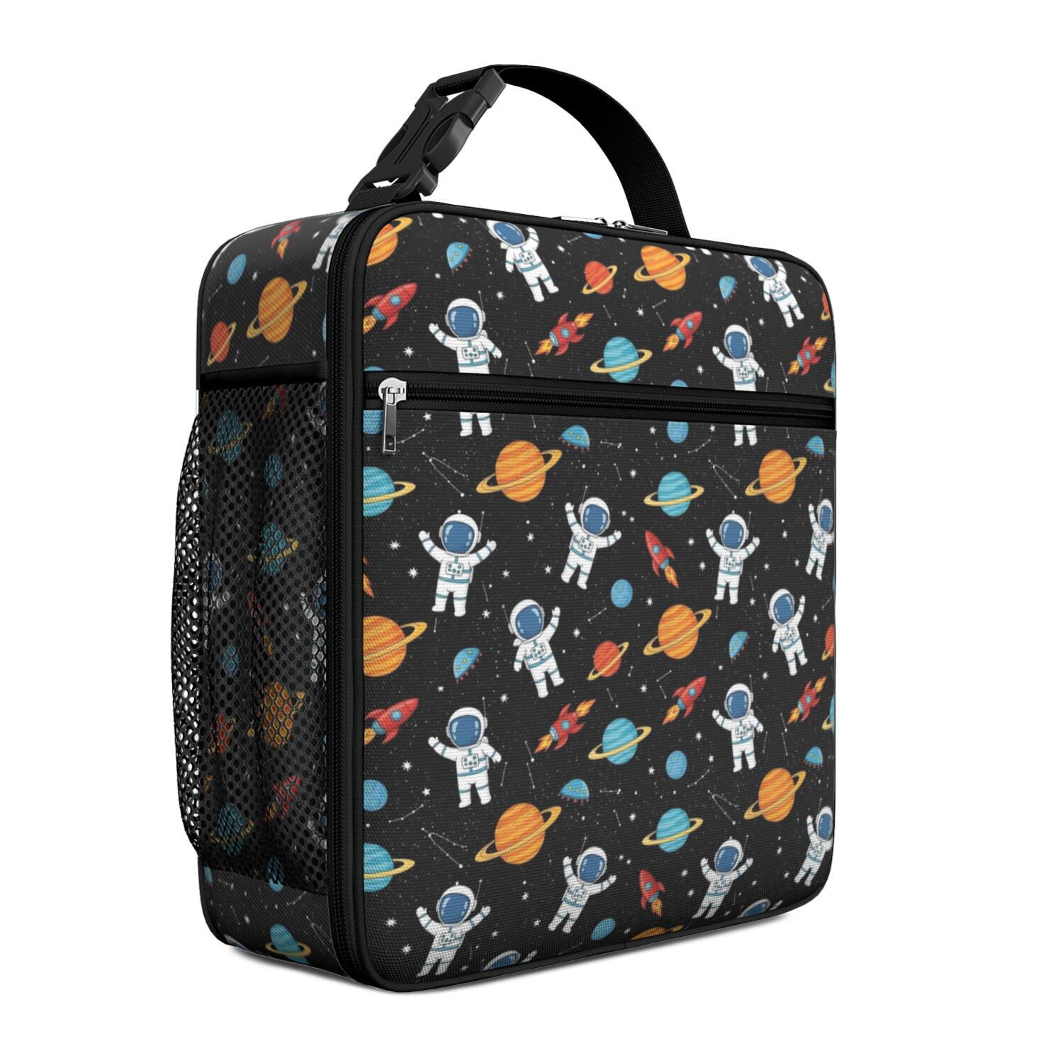 Astronaut and Planet Black Pattern Insulated Lunch Bag Teens,Lunch Box ...