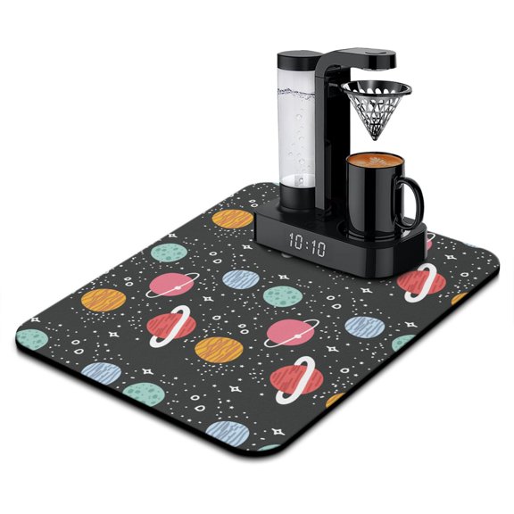 Astronaut and Planet Dish Drying Mat, Nebula Cosmic Rocket Absorbent Kitchen Mat