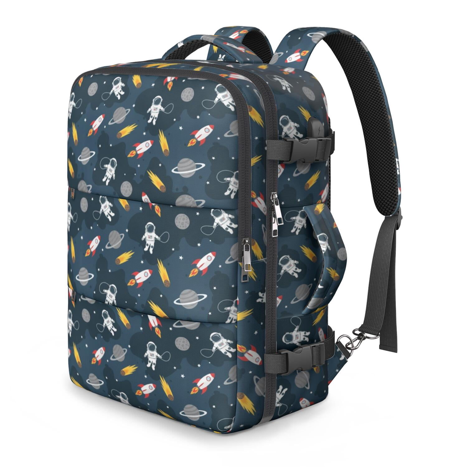 Astronaut and Rocket Black Pattern Travel Laptop Backpack, Weekender ...