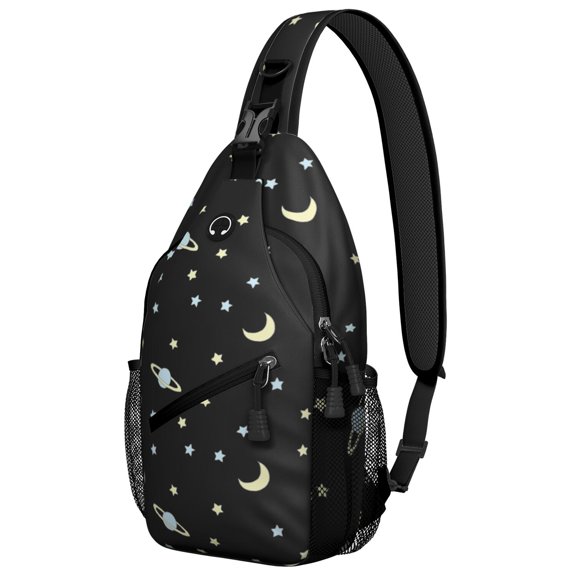 Astronaut and Rocket Sling Backpack, Planet and Nebula Design, Starry Night Sky Crossbody Bag for Sci-fi Fans