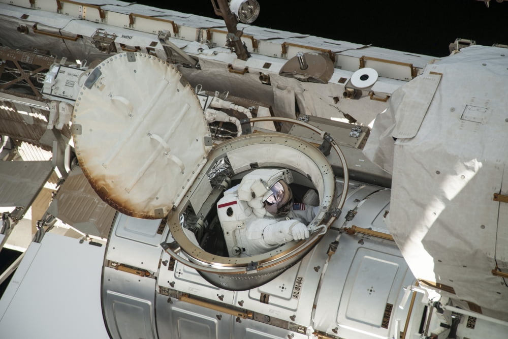 Astronaut exits the Quest airlock for a spacewalk Canvas Art - Stocktrek Images (34 x 23)