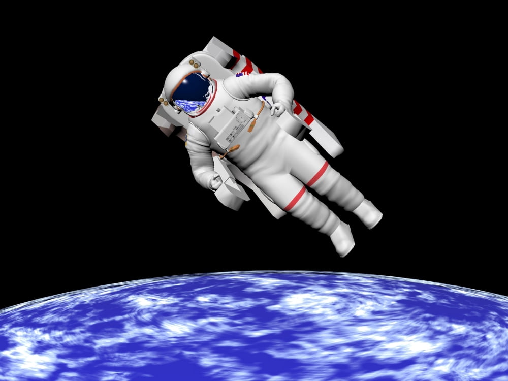 Astronaut floating in outer space above planet Earth Canvas Art - Elena DuvernayStocktrek Images (17 x 13)