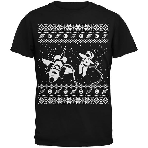 Astronaut in Space Ugly Christmas Sweater Black Adult T-Shirt - 5X-Large