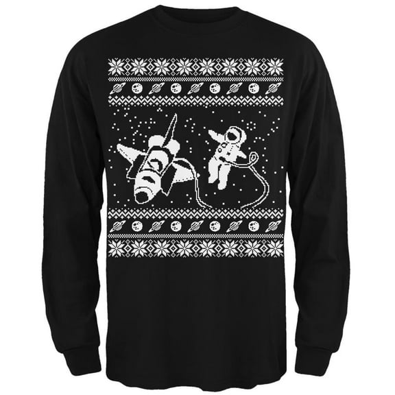 Astronaut in Space Ugly Christmas Sweater Black Long Sleeve T-Shirt - 2X-Large