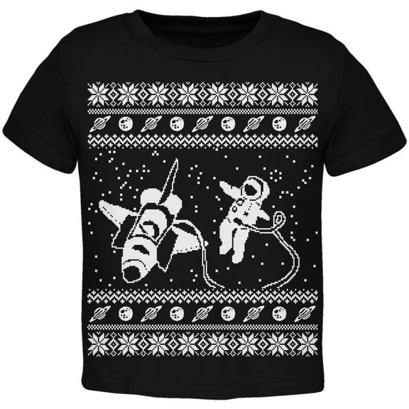 Astronaut in Space Ugly Christmas Sweater Black Toddler T-Shirt - 4T
