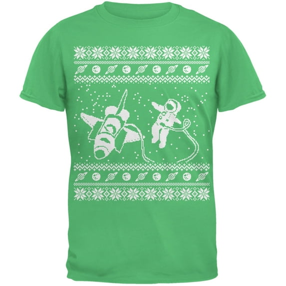 Astronaut in Space Ugly Christmas Sweater Green Adult T-Shirt - Medium