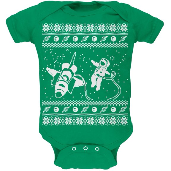 Astronaut in Space Ugly Christmas Sweater Green Soft Baby One Piece - 9-12 months