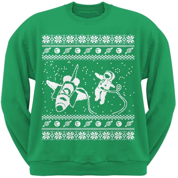 Astronaut in Space Ugly Christmas Sweater Green Sweatshirt - X-Large