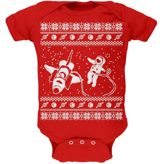 Astronaut in Space Ugly Christmas Sweater Red Soft Baby One Piece - 3-6 months