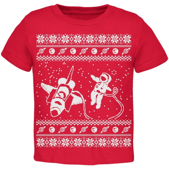 Astronaut in Space Ugly Christmas Sweater Red Toddler T-Shirt - 4T