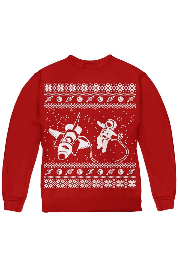 Astronaut in Space Ugly Christmas Sweater Youth Sweatshirt Red YSM