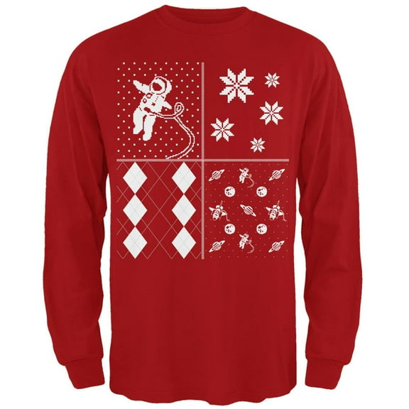 Astronaut in Space Ugly XMAS Sweater Festive Blocks Adult Long Sleeve T-Shirt - 2X-Large